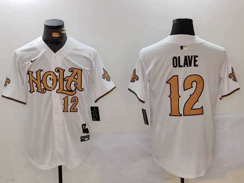 Men%27s New Orleans Saints #12 Chris Olave Number White Nola Baseball Jersey->new orleans saints->NFL Jersey